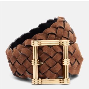 Etro brown braided reversible suede belt with oversized gold buckle